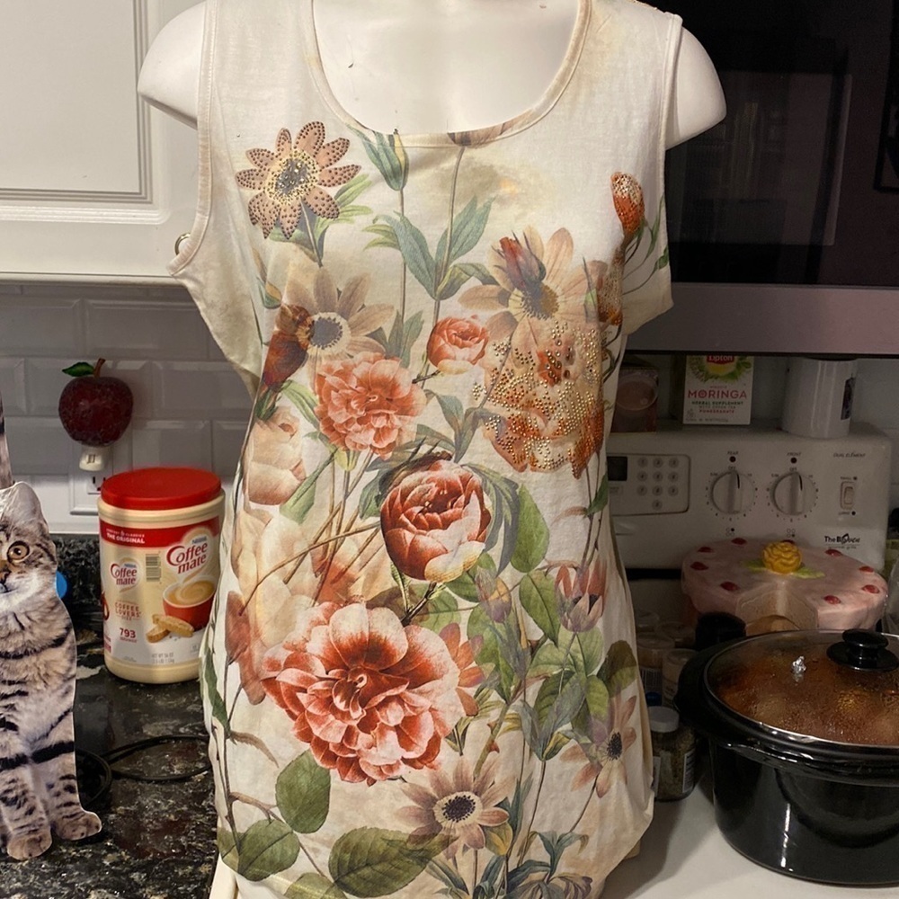d womens New Directions casual floral sleeveless stretch regular size top XL